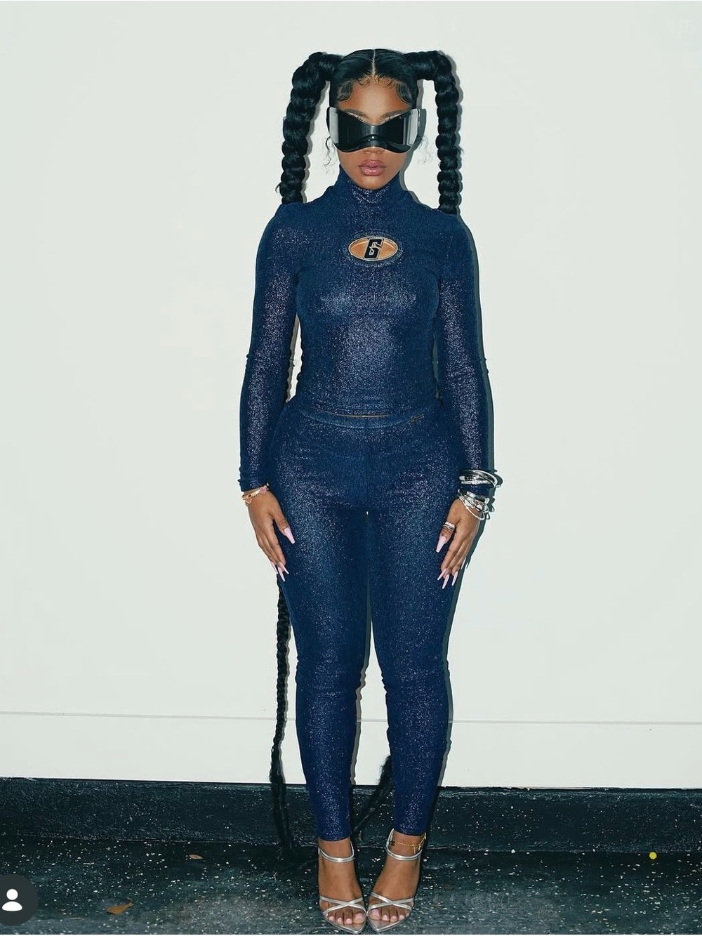 Sparkle Navy Long-Sleeve Jumpsuit